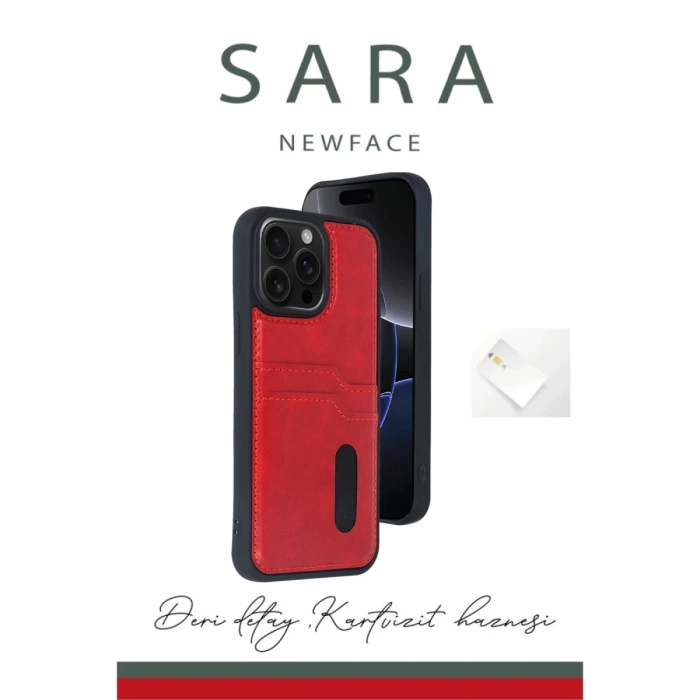 Newface iPhone 15 Pro Max Kılıf Sara Kartvizitli Deri Kılıf