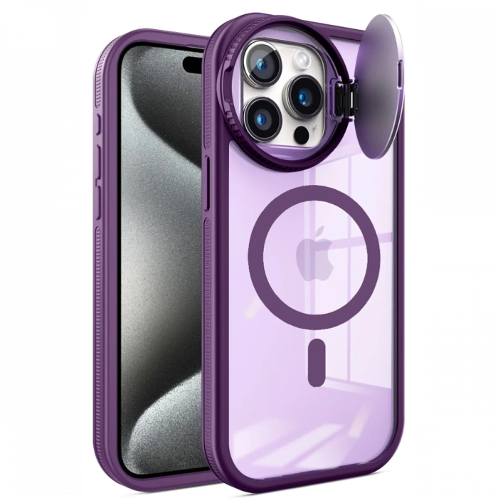 Newface iPhone 15 Pro Max Kılıf Teleskop Lens Magsafe Silikon Kapak - Derin Mor