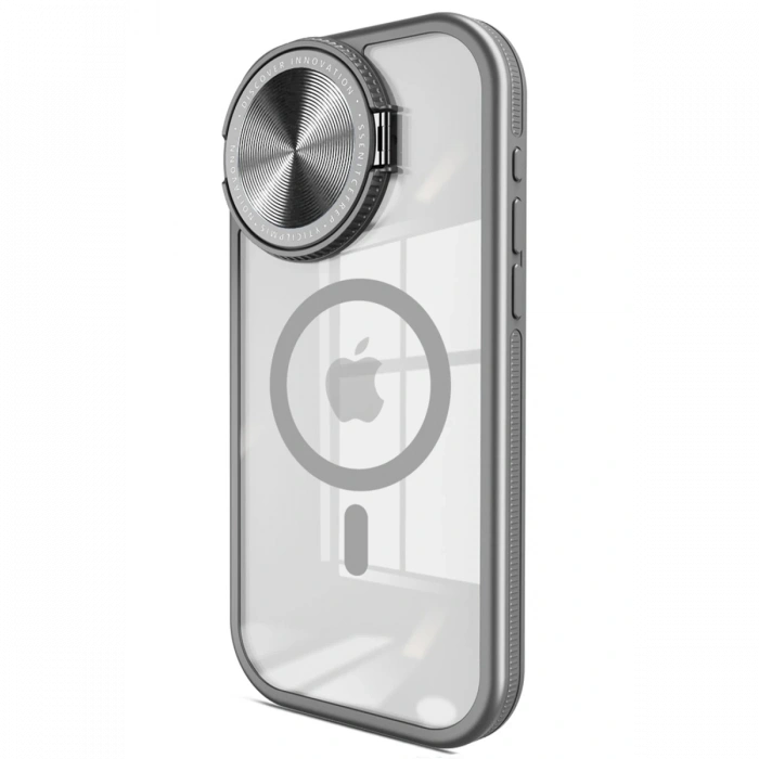 Newface iPhone 15 Pro Max Kılıf Teleskop Lens Magsafe Silikon Kapak - Titan Gri