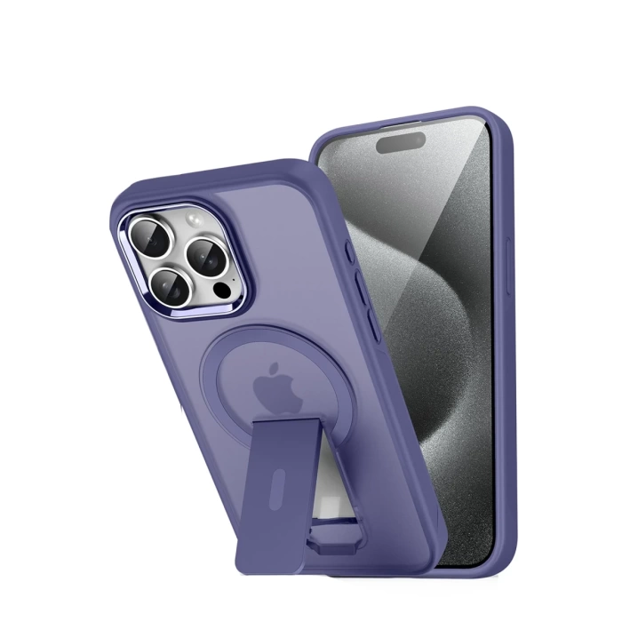 Newface iPhone 15 Pro Tork Magsafe Standlı Kapak - Derin Mor
