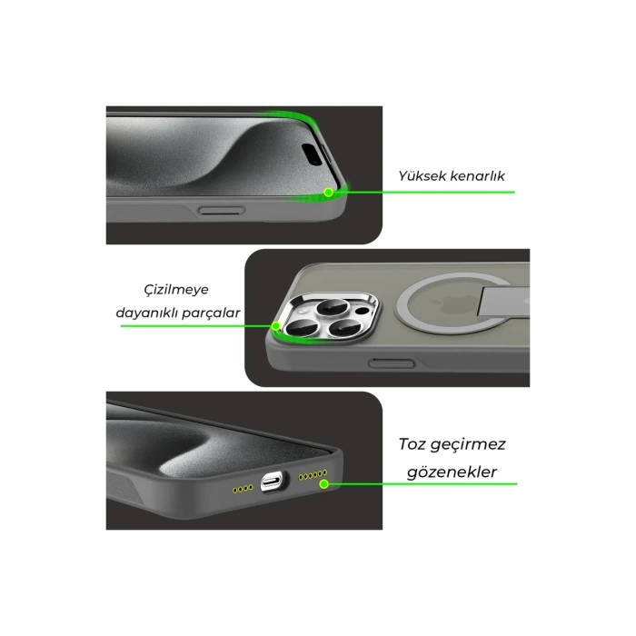 Newface iPhone 15 Pro Tork Magsafe Standlı Kapak - Siyah