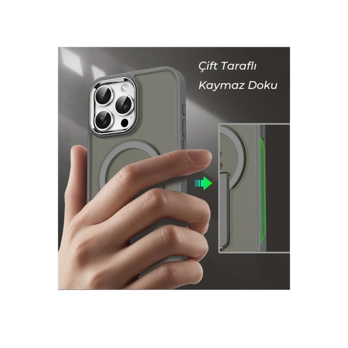 Newface iPhone 15 Pro Tork Magsafe Standlı Kapak - Titan Gri