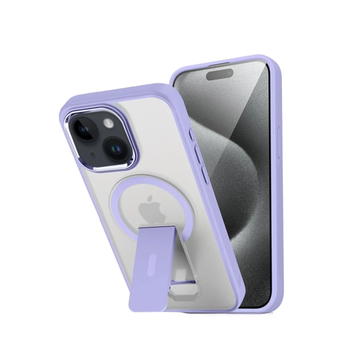 Newface iPhone 15 Tork Magsafe Standlı Kapak - Lila