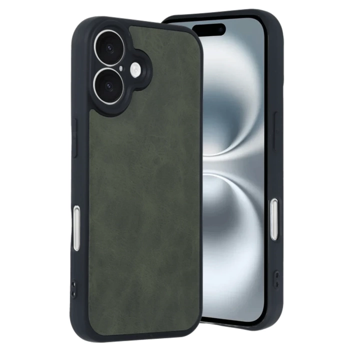 Newface iPhone 16 Kılıf Aras Deri Kapak - Koyu Yeşil