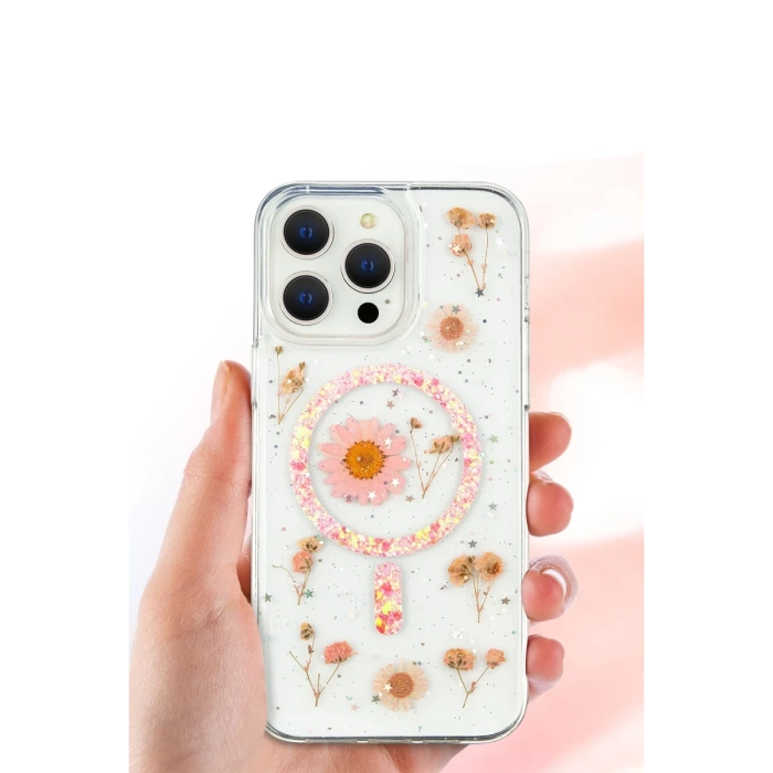 Newface iPhone 16 Kılıf Daisy Simli Magsafe Kapak - Mor