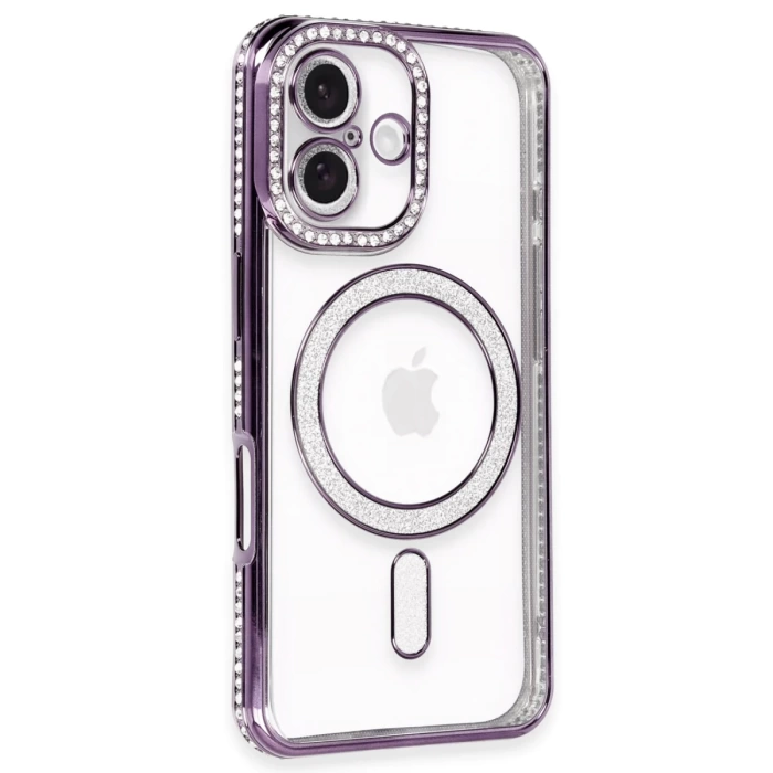 Newface iPhone 16 Kılıf Joke Simli Magneticsafe Kılıf - Derin Mor