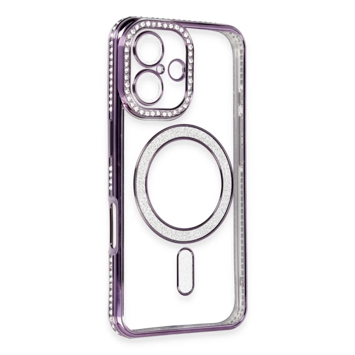 Newface iPhone 16 Kılıf Joke Simli Magneticsafe Kılıf - Derin Mor