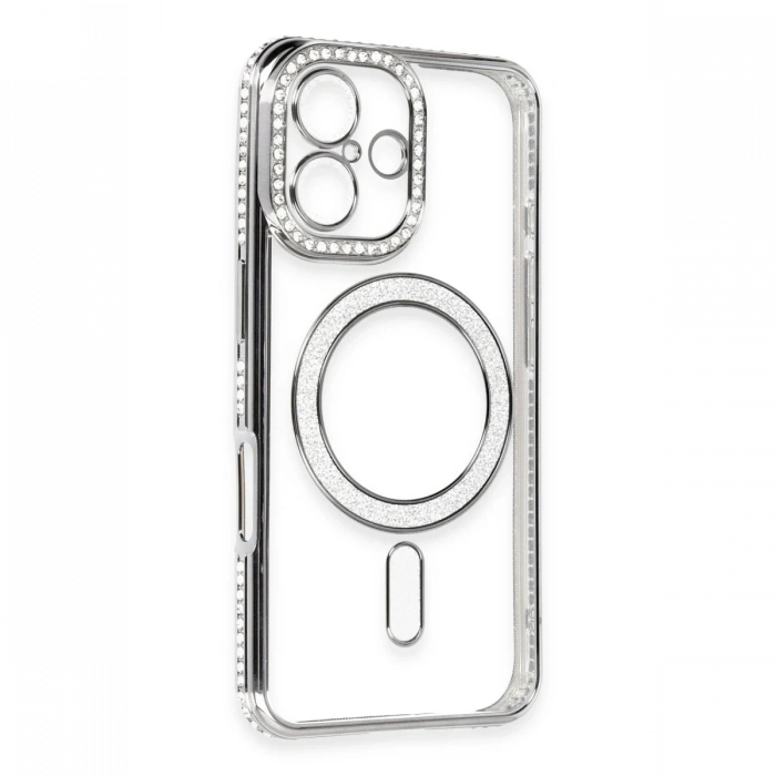 Newface iPhone 16 Kılıf Joke Simli Magneticsafe Kılıf - Gri