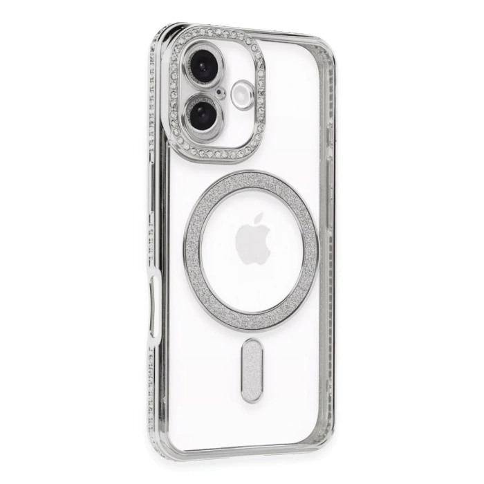 Newface iPhone 16 Kılıf Joke Simli Magneticsafe Kılıf - Gümüş