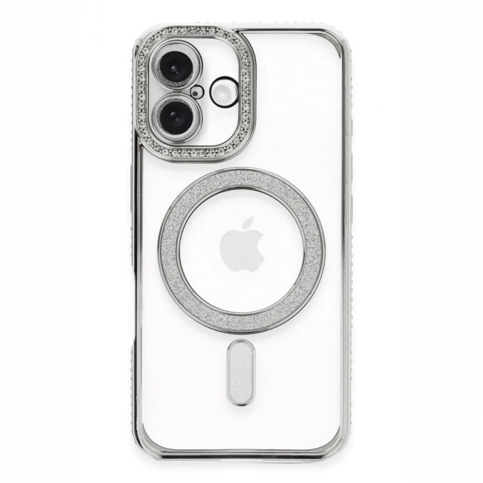 Newface iPhone 16 Kılıf Joke Simli Magneticsafe Kılıf - Gümüş