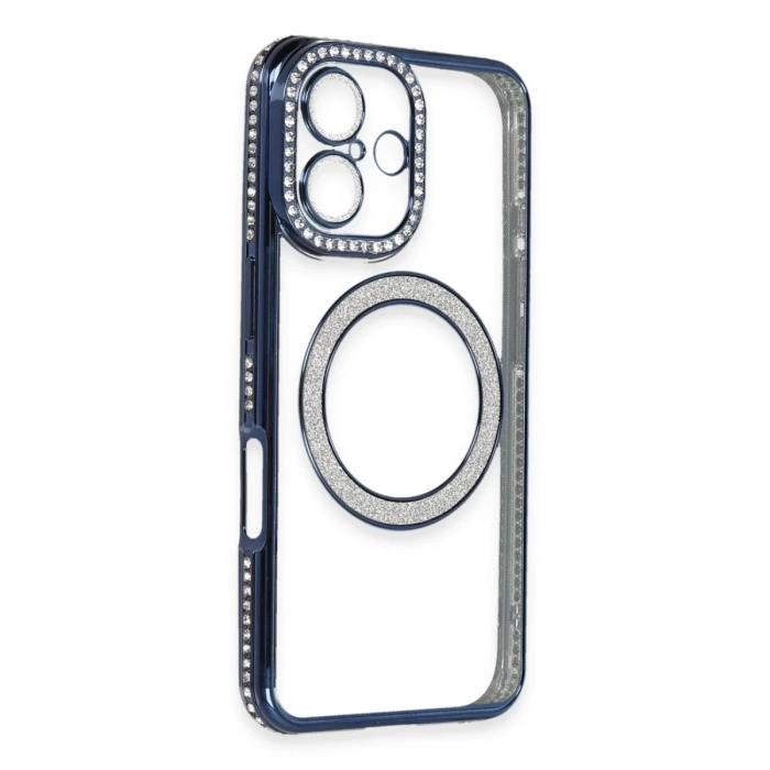 Newface iPhone 16 Kılıf Joke Simli Magneticsafe Kılıf - Lacivert