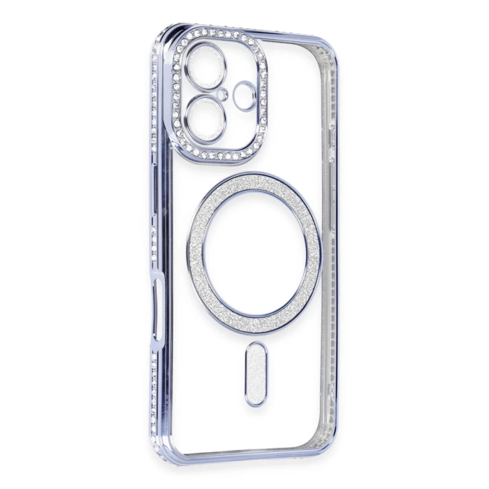 Newface iPhone 16 Kılıf Joke Simli Magneticsafe Kılıf - Mavi