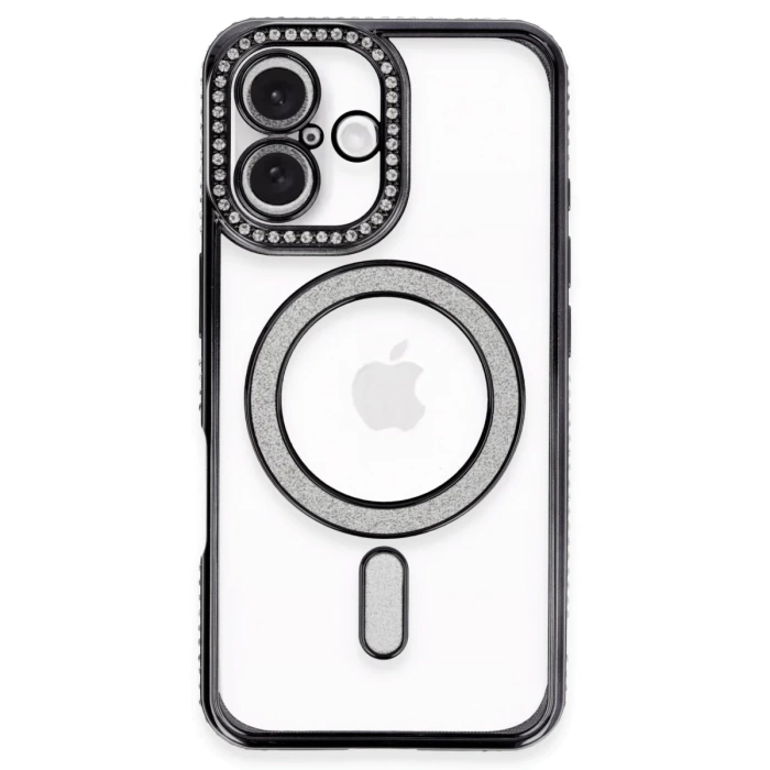 Newface iPhone 16 Kılıf Joke Simli Magneticsafe Kılıf - Siyah
