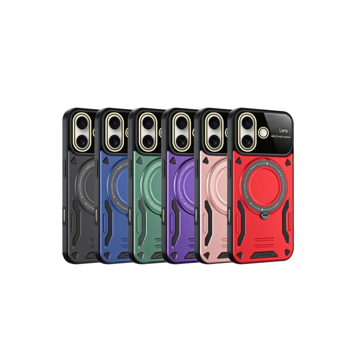 Newface iPhone 16 Kılıf Joy Lens Standlı Kapak - Kırmızı