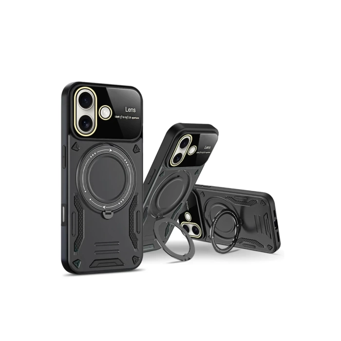 Newface iPhone 16 Kılıf Joy Lens Standlı Kapak - Koyu Yeşil
