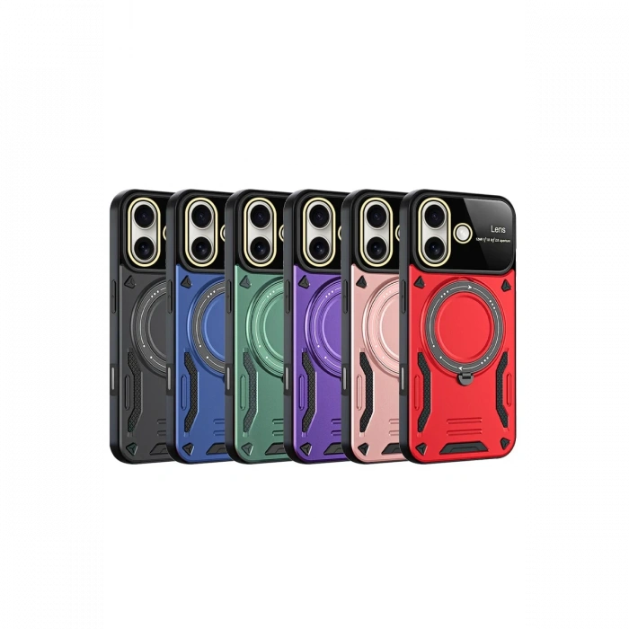 Newface iPhone 16 Kılıf Joy Lens Standlı Kapak - Koyu Yeşil
