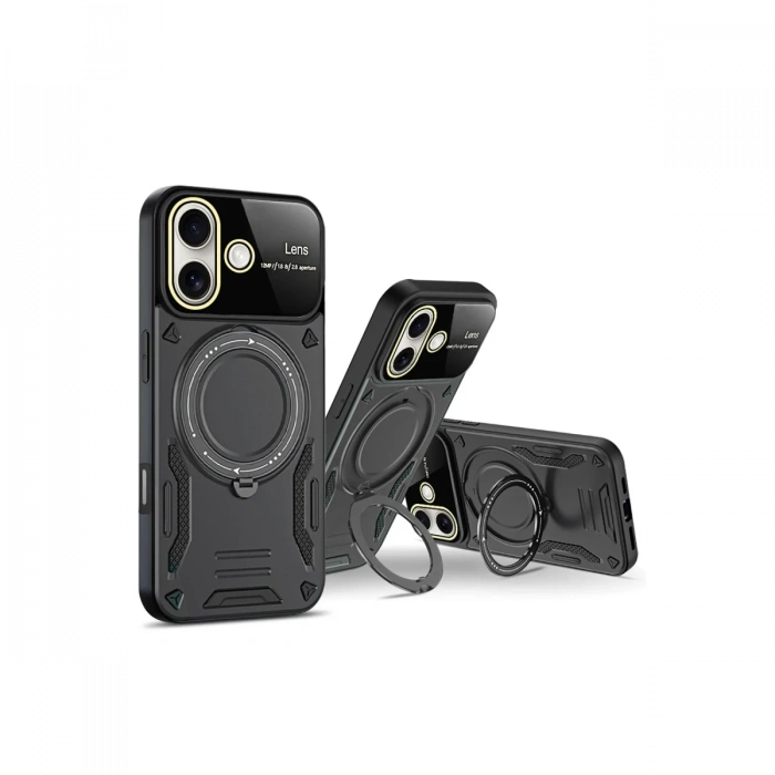 Newface iPhone 16 Kılıf Joy Lens Standlı Kapak - Siyah