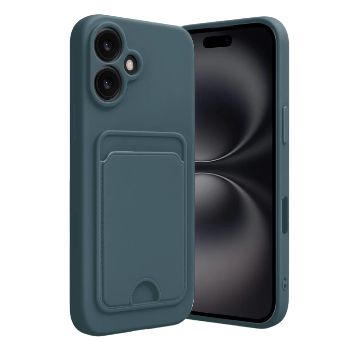 Newface iPhone 16 Kılıf Kelvin Kartvizitli Silikon - Koyu Yeşil