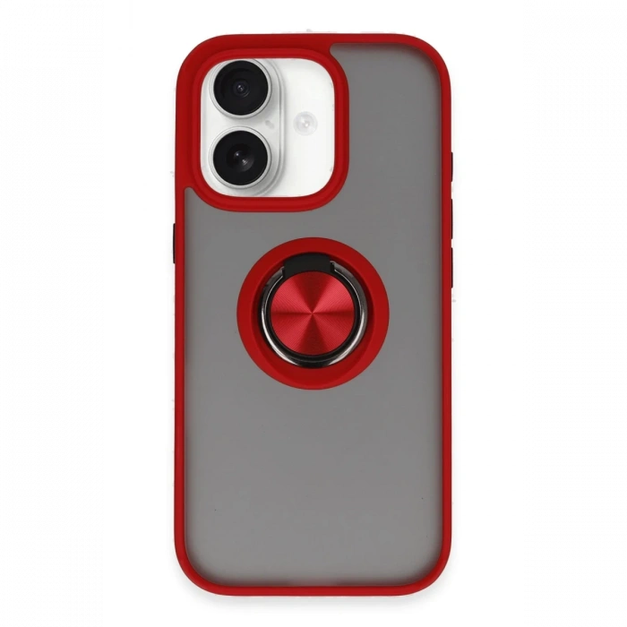 Newface iPhone 16 Kılıf Montreal Yüzüklü Silikon Kapak - Kırmızı