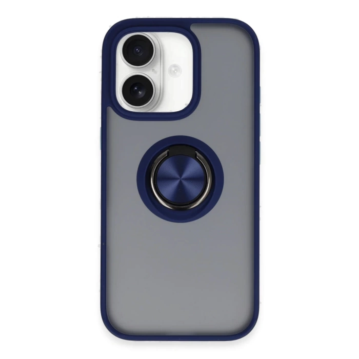 Newface iPhone 16 Kılıf Montreal Yüzüklü Silikon Kapak - Lacivert