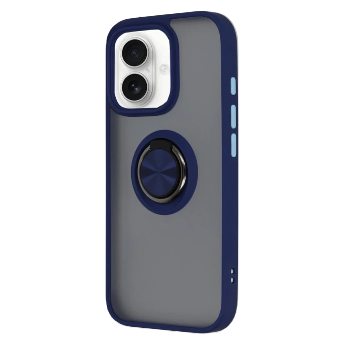 Newface iPhone 16 Kılıf Montreal Yüzüklü Silikon Kapak - Lacivert