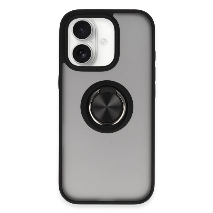 Newface iPhone 16 Kılıf Montreal Yüzüklü Silikon Kapak - Siyah