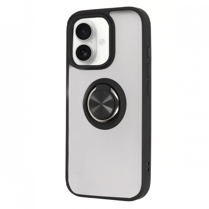 Newface iPhone 16 Kılıf Montreal Yüzüklü Silikon Kapak - Siyah
