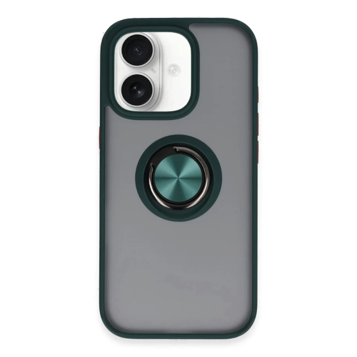 Newface iPhone 16 Kılıf Montreal Yüzüklü Silikon Kapak - Yeşil