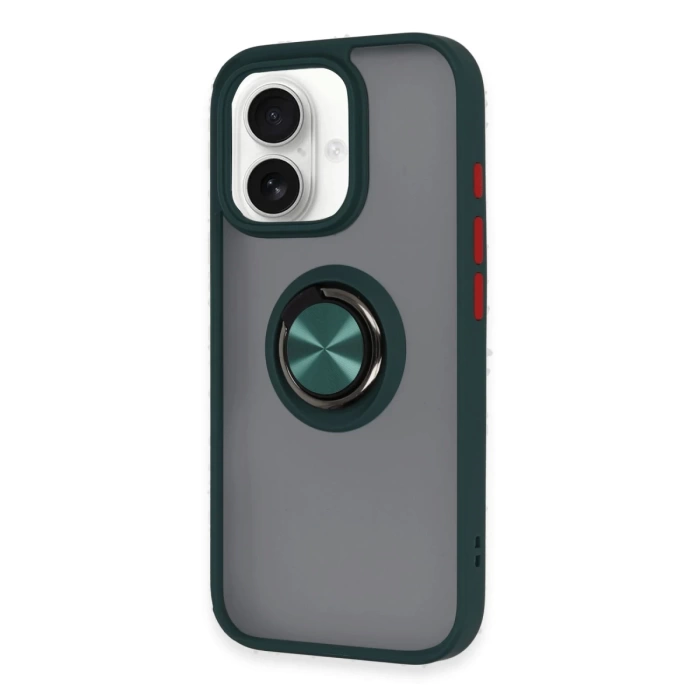 Newface iPhone 16 Kılıf Montreal Yüzüklü Silikon Kapak - Yeşil