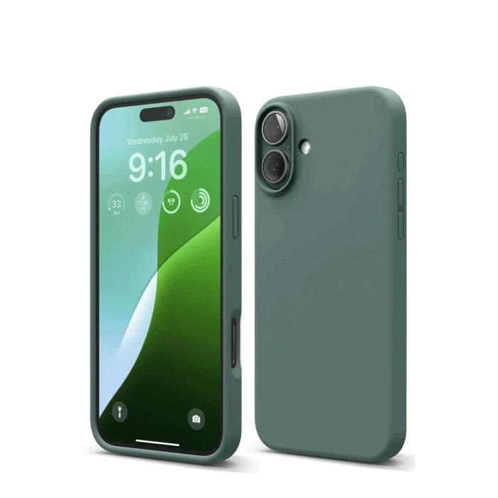 Newface iPhone 16 Kılıf Nano içi Kadife Silikon - Koyu Yeşil