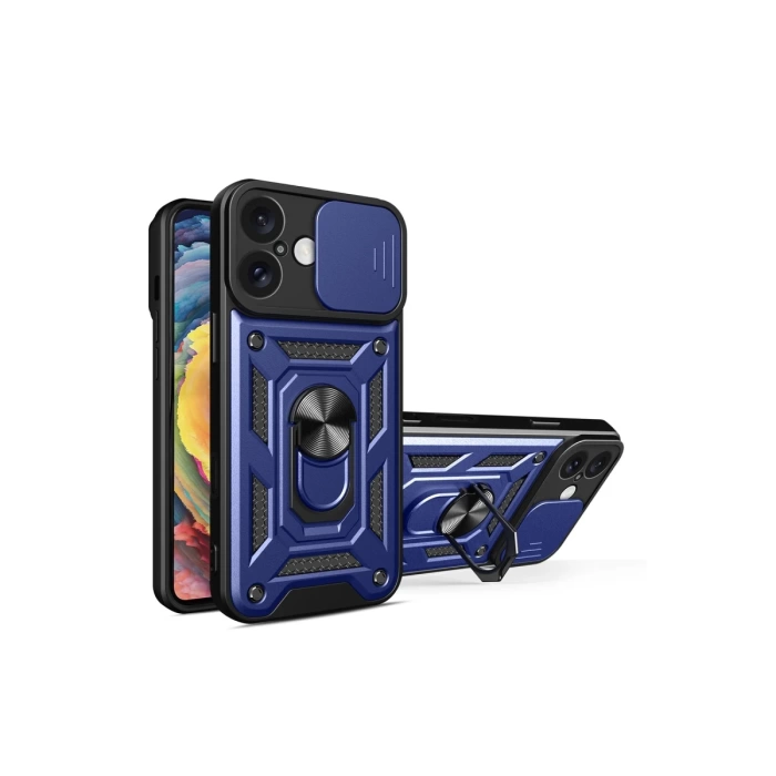Newface iPhone 16 Kılıf Pars Lens Yüzüklü Silikon - Lacivert