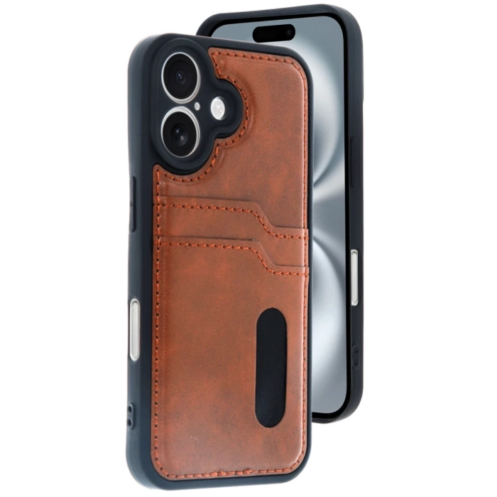 Newface iPhone 16 Kılıf Sara Kartvizitli Deri Kılıf