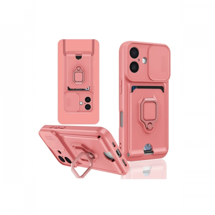Newface iPhone 16 Kılıf Zuma Kartvizitli Yüzüklü Silikon - Pembe