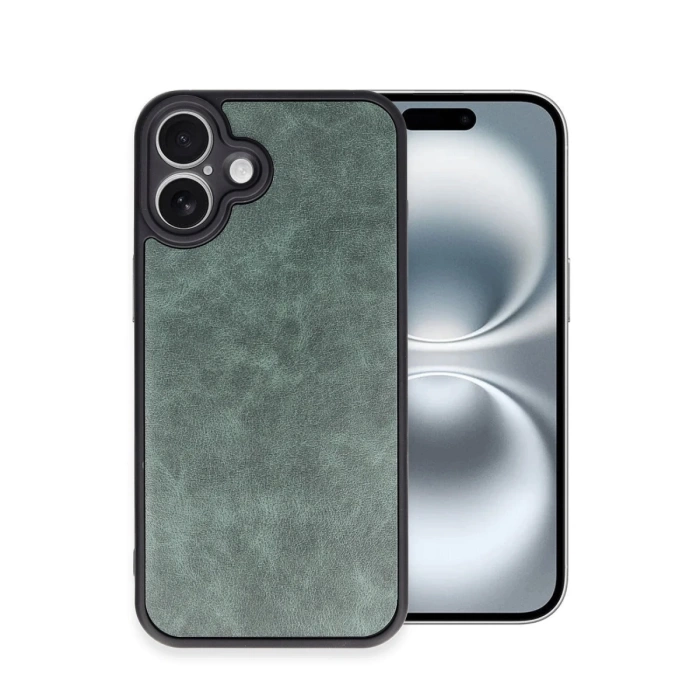Newface iPhone 16 Plus Kılıf Aras Deri Kapak - Koyu Yeşil