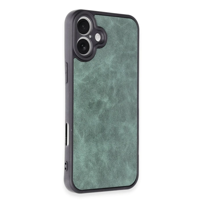 Newface iPhone 16 Plus Kılıf Aras Deri Kapak - Koyu Yeşil
