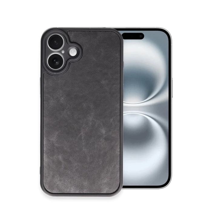 Newface iPhone 16 Plus Kılıf Aras Deri Kapak - Siyah