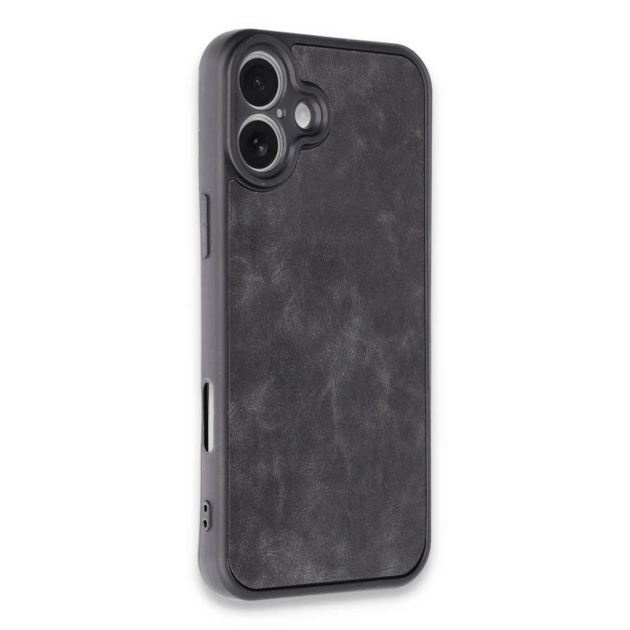 Newface iPhone 16 Plus Kılıf Aras Deri Kapak - Siyah
