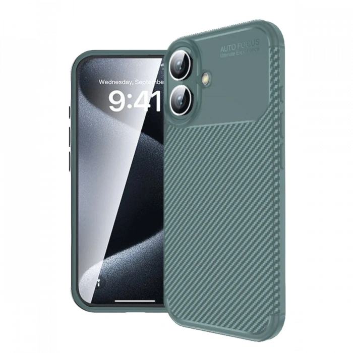 Newface iPhone 16 Plus Kılıf Auto Focus Karbon Kapak - Koyu Yeşil