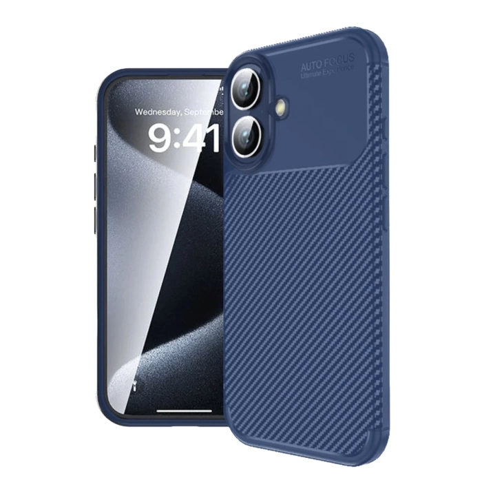 Newface iPhone 16 Plus Kılıf Auto Focus Karbon Kapak - Lacivert