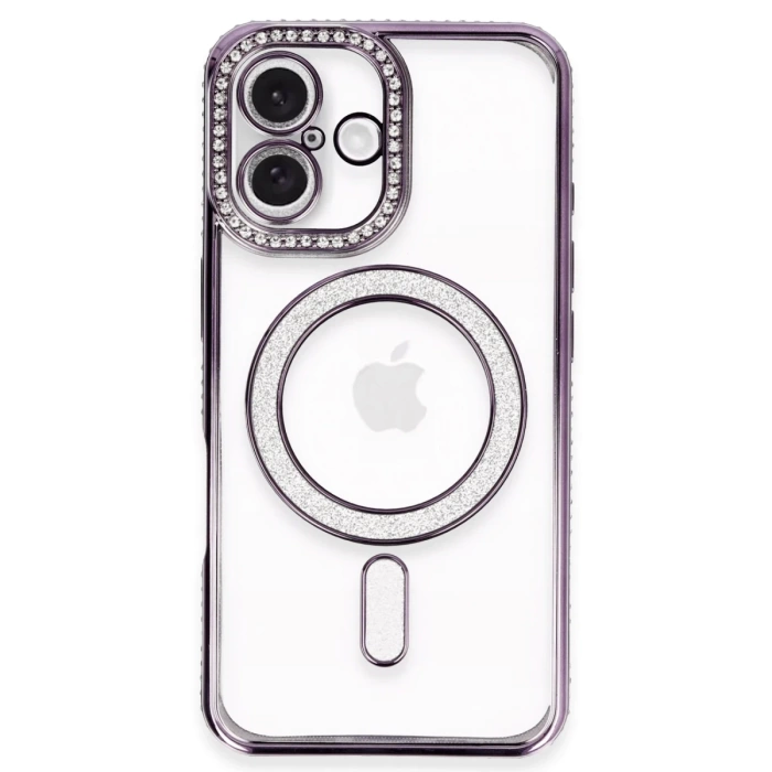Newface iPhone 16 Plus Kılıf Joke Simli Magneticsafe Kılıf - Derin Mor