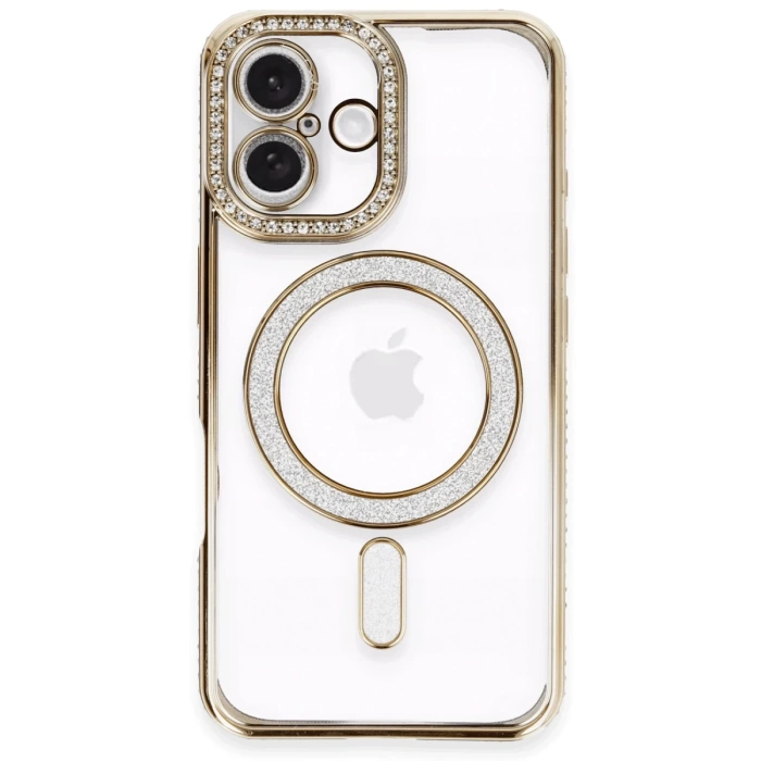 Newface iPhone 16 Plus Kılıf Joke Simli Magneticsafe Kılıf - Gold