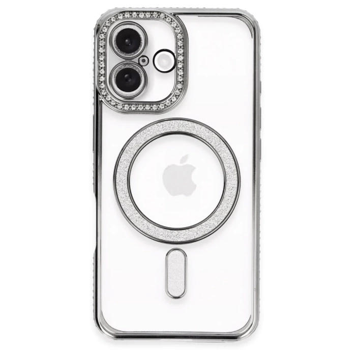 Newface iPhone 16 Plus Kılıf Joke Simli Magneticsafe Kılıf - Gri
