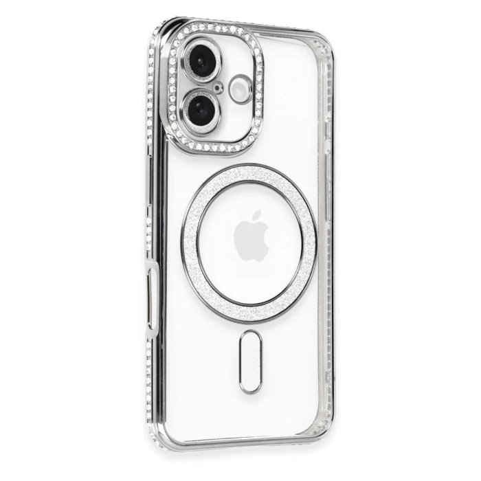 Newface iPhone 16 Plus Kılıf Joke Simli Magneticsafe Kılıf - Gri