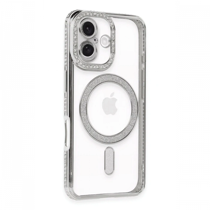 Newface iPhone 16 Plus Kılıf Joke Simli Magneticsafe Kılıf - Gümüş