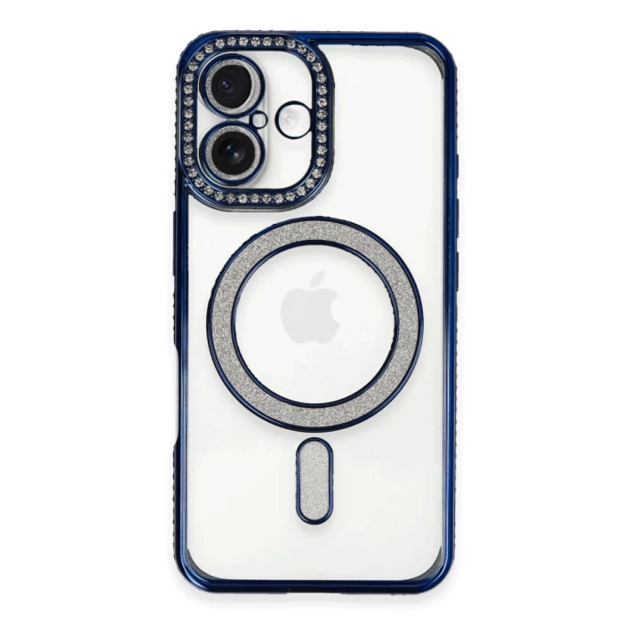 Newface iPhone 16 Plus Kılıf Joke Simli Magneticsafe Kılıf - Lacivert
