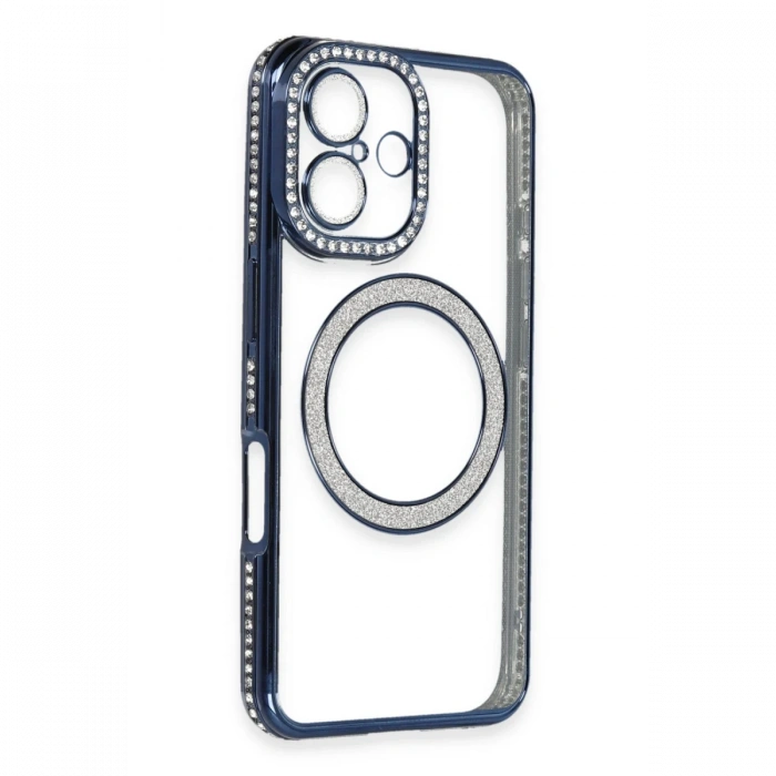 Newface iPhone 16 Plus Kılıf Joke Simli Magneticsafe Kılıf - Lacivert