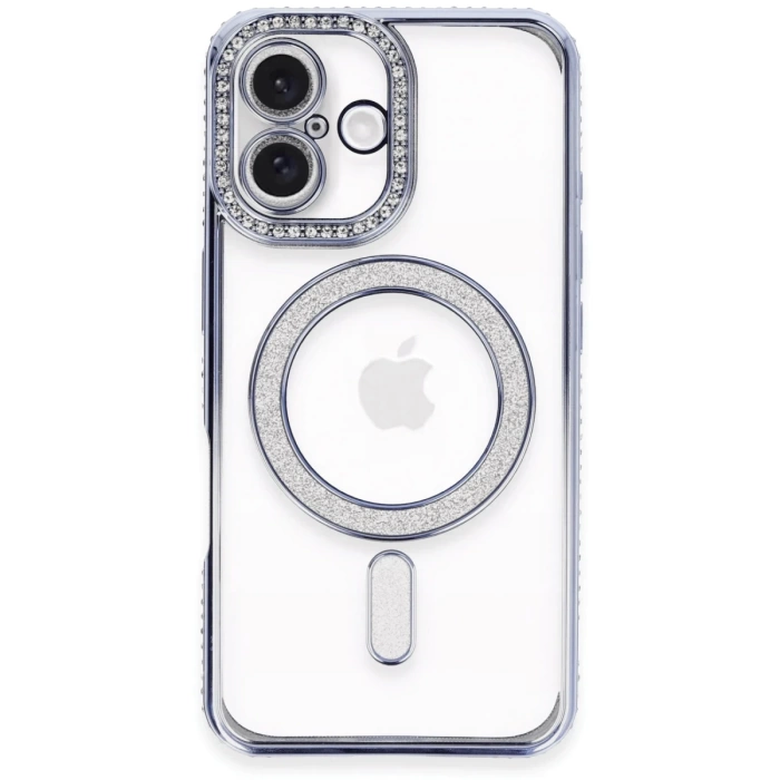Newface iPhone 16 Plus Kılıf Joke Simli Magneticsafe Kılıf - Mavi