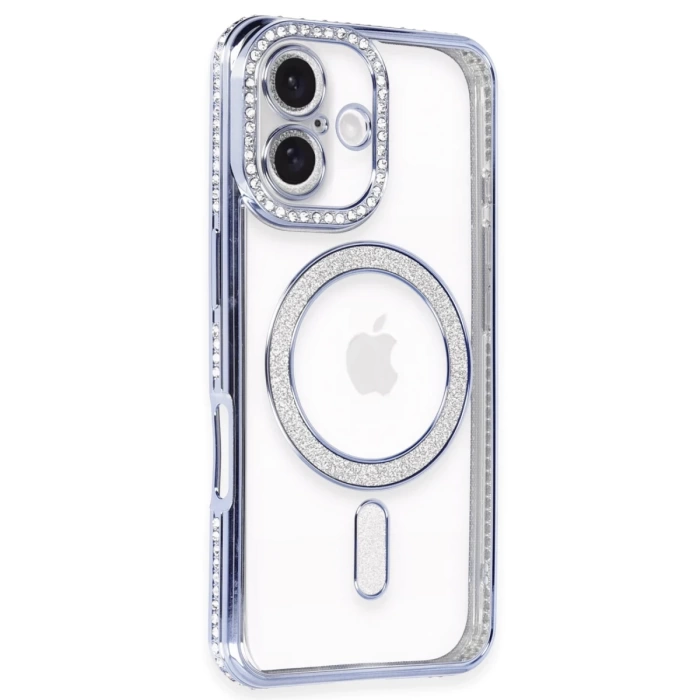Newface iPhone 16 Plus Kılıf Joke Simli Magneticsafe Kılıf - Mavi