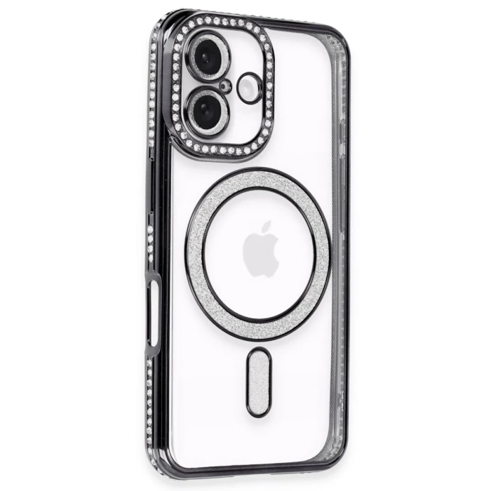 Newface iPhone 16 Plus Kılıf Joke Simli Magneticsafe Kılıf - Siyah