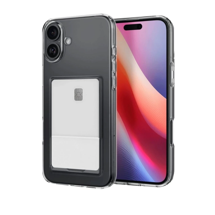 Newface iPhone 16 Plus Kılıf Kart Şeffaf Silikon - Şeffaf